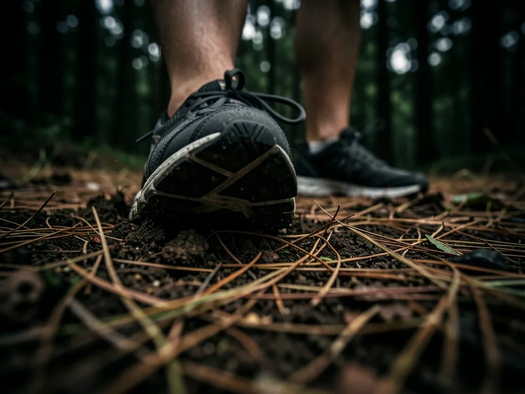 Pieds nus sur un sentier forestier naturel