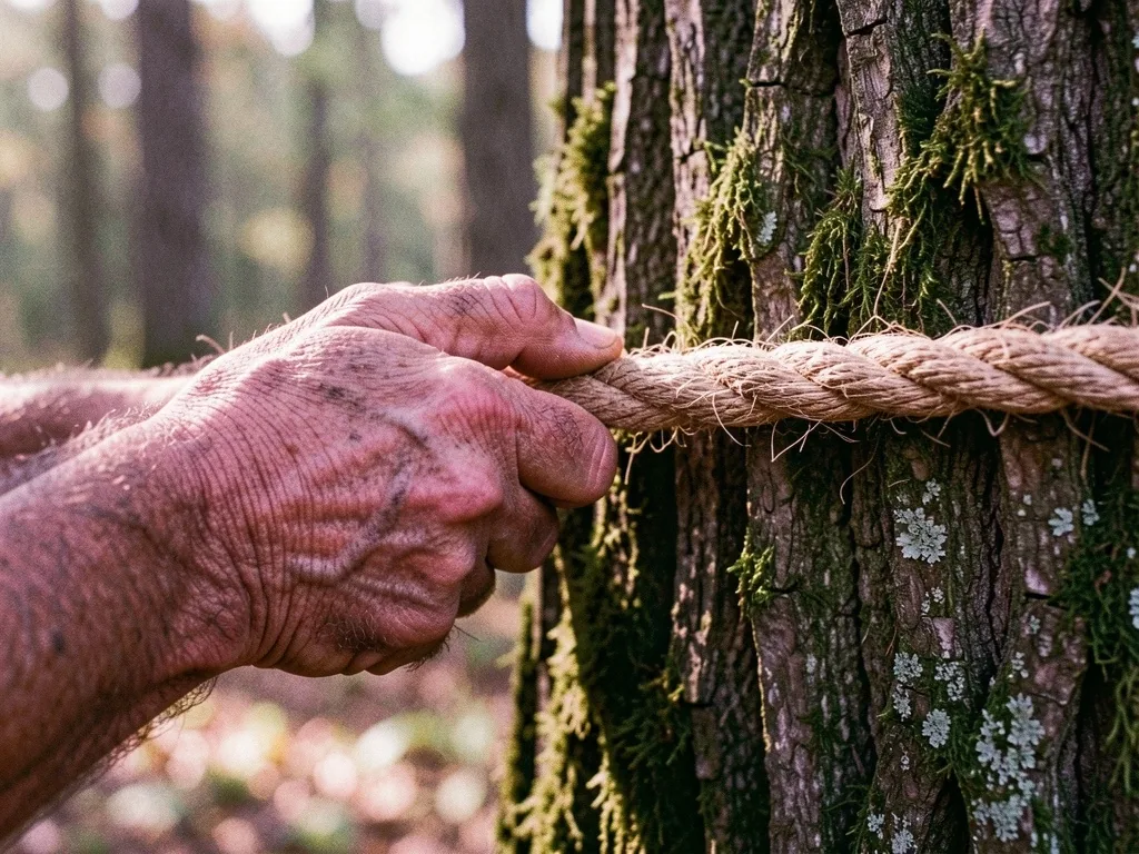 Prise naturelle sur une corde rustique en forêt