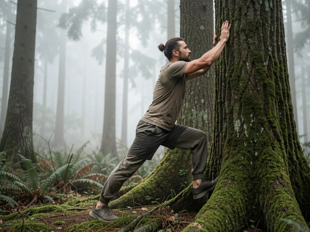 Le coach en mouvement matinal sur un sentier forestier
