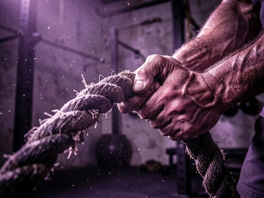 Mains serrant une corde d'entraînement